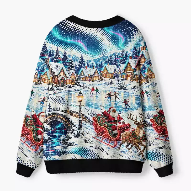 Soulisfree Christmas Village Fuzzy Cardigan Sweater