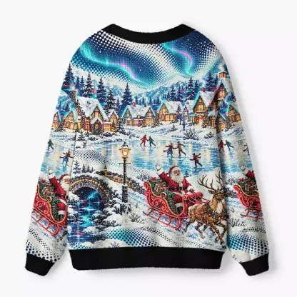 Soulisfree Christmas Village Fuzzy Cardigan Sweater
