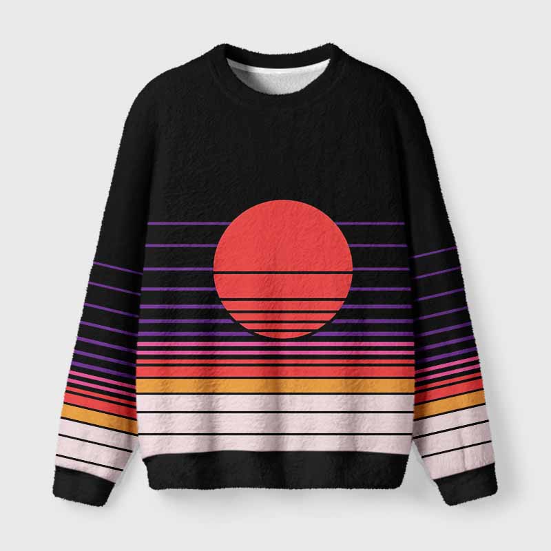 Soulisfree Synthwave Gradient Sunset Fuzzy Crewneck Sweater