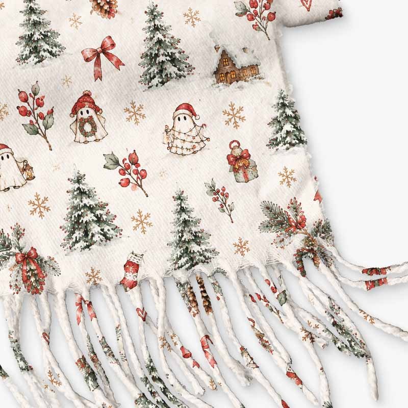 Soulisfree A Christmas Forest Dream Fuzzy Fringed Scarf