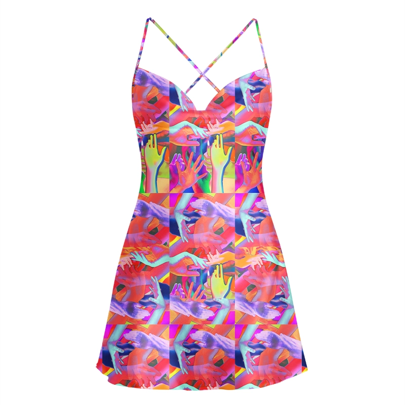 Soulisfree Colorful Expression Cowl Neck Satin Mini Dress