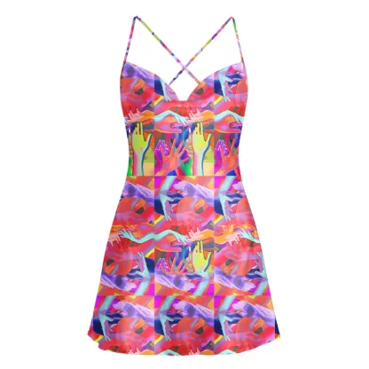 Soulisfree Colorful Expression Cowl Neck Satin Mini Dress