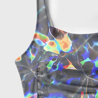 Soulisfree Cyber Rainbow Prism Galaxy One‑Piece Swimsuit