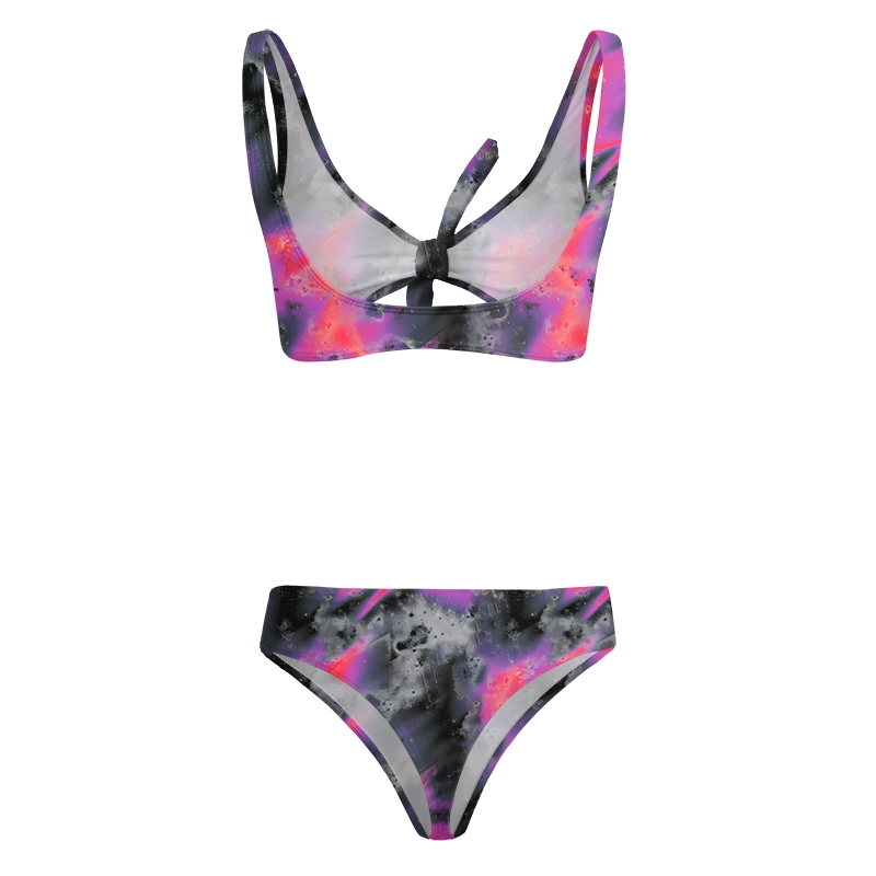 Soulisfree Neon Graffiti Swirl Glitch Bow Bikini