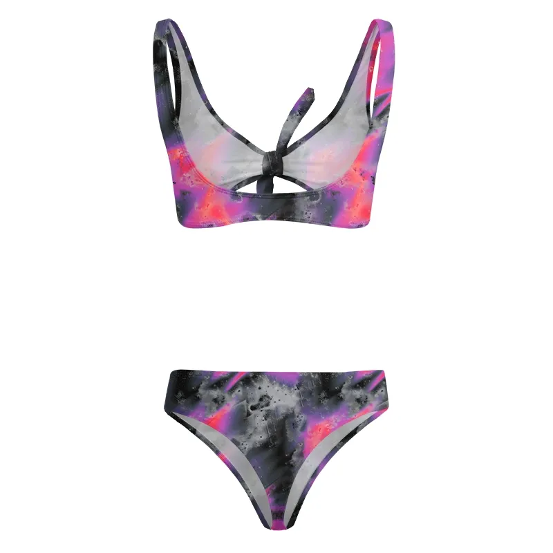 Soulisfree Neon Graffiti Swirl Glitch Bow Bikini