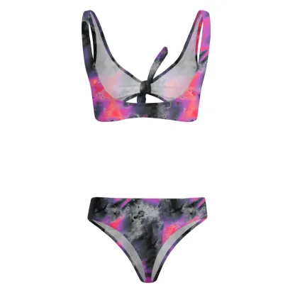 Soulisfree Neon Graffiti Swirl Glitch Bow Bikini