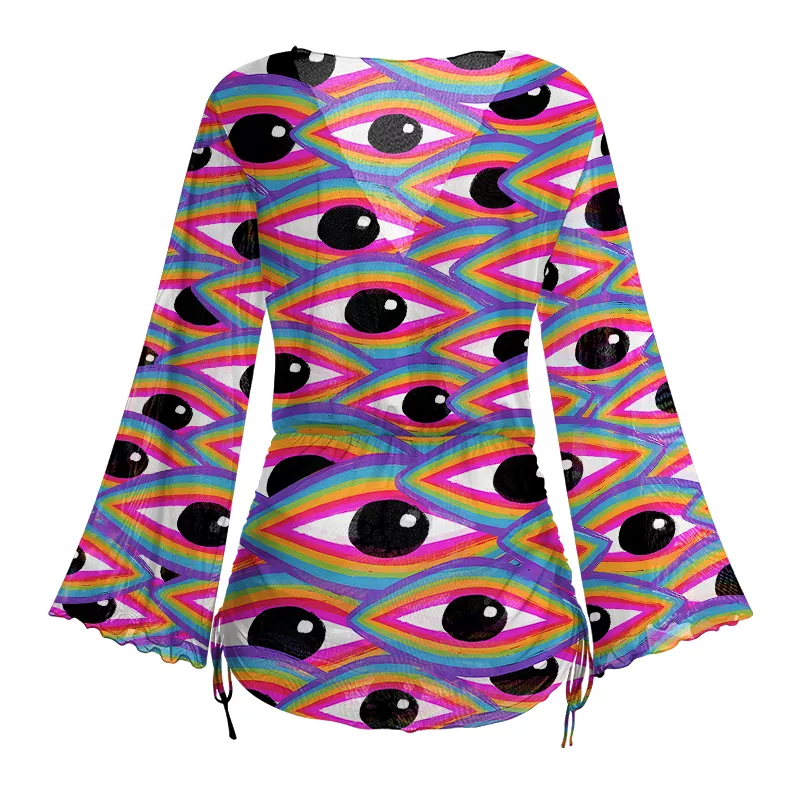 Soulisfree Rainbow Ocular Wave Sheer Mesh Cover Up