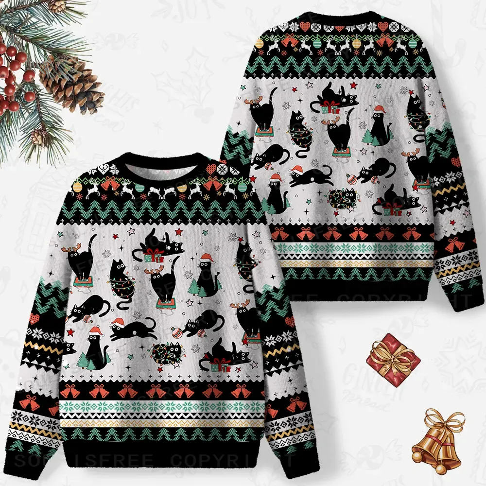 Merry Mischief Cats Ugly Christmas Knit Sweatshirt