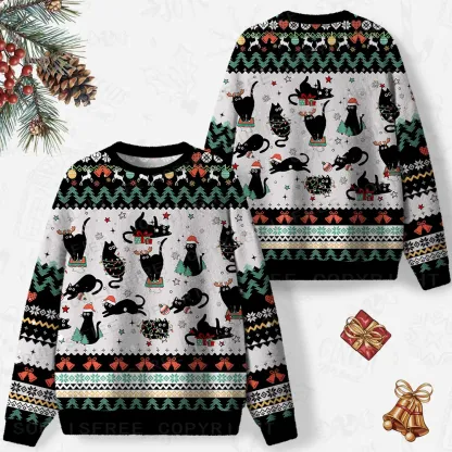 Merry Mischief Cats Ugly Christmas Knit Sweatshirt