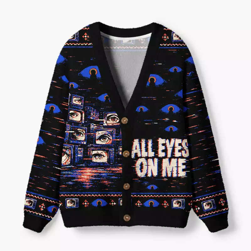 Soulisfree All Eyes On Me Retro Eye Fuzzy Cardigan Sweater