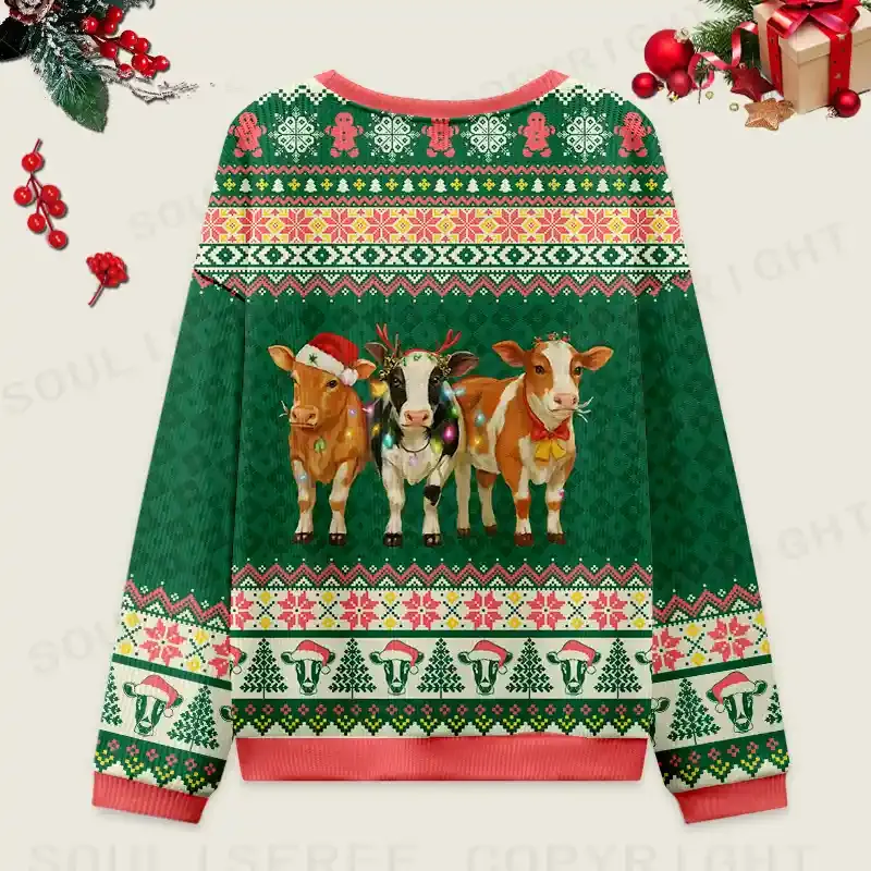 Merry Moo Ugly Christmas Knit Sweatshirt