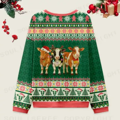 Merry Moo Ugly Christmas Knit Sweatshirt