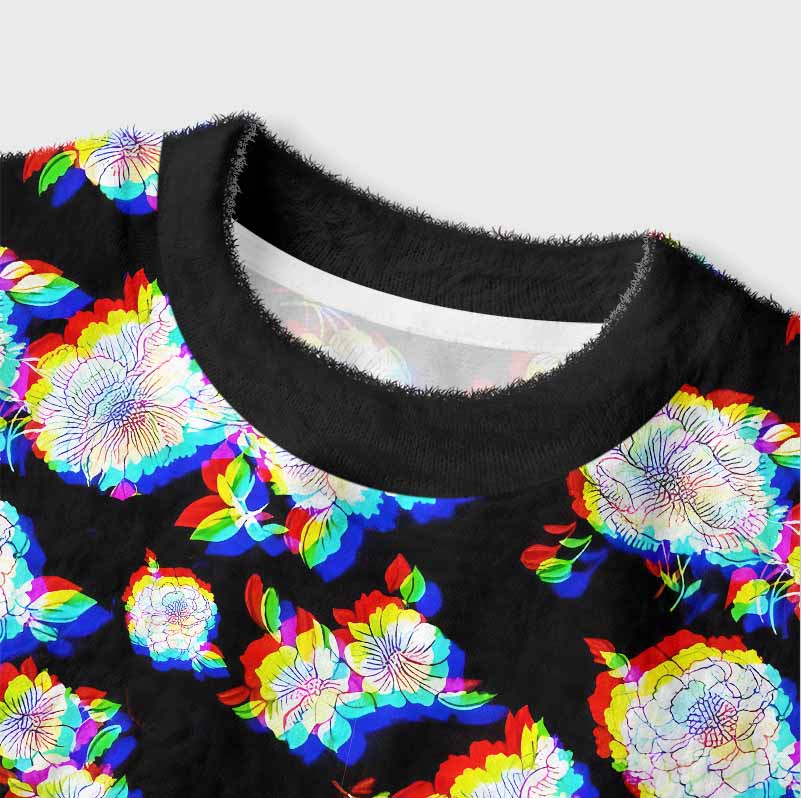 Soulisfree Digital Bloom Women's Fuzzy Crewneck Sweater