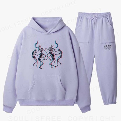 Soulisfree Glitch Dancing Devil Skeletons Cotton Fleece Hoodie Set