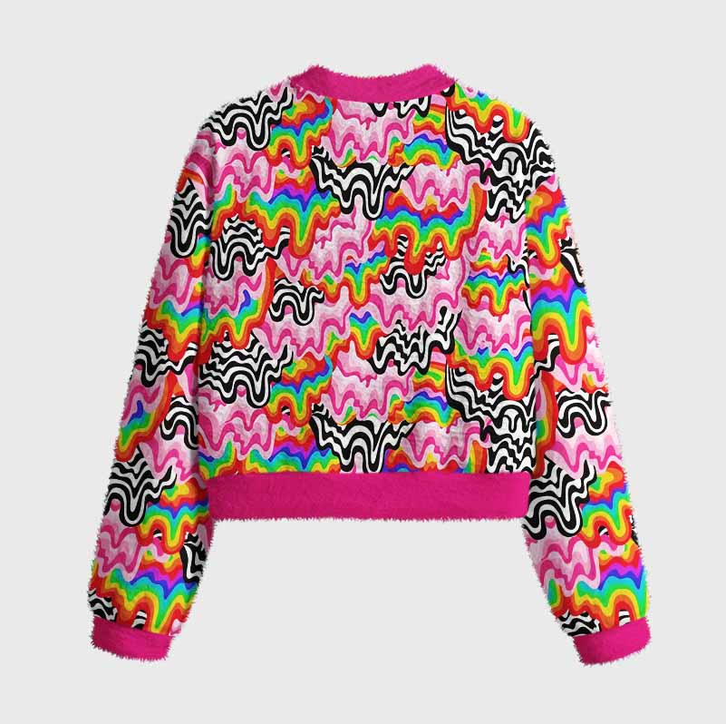Soulisfree Psychedelic Wave Women's Fuzzy Crewneck Sweater