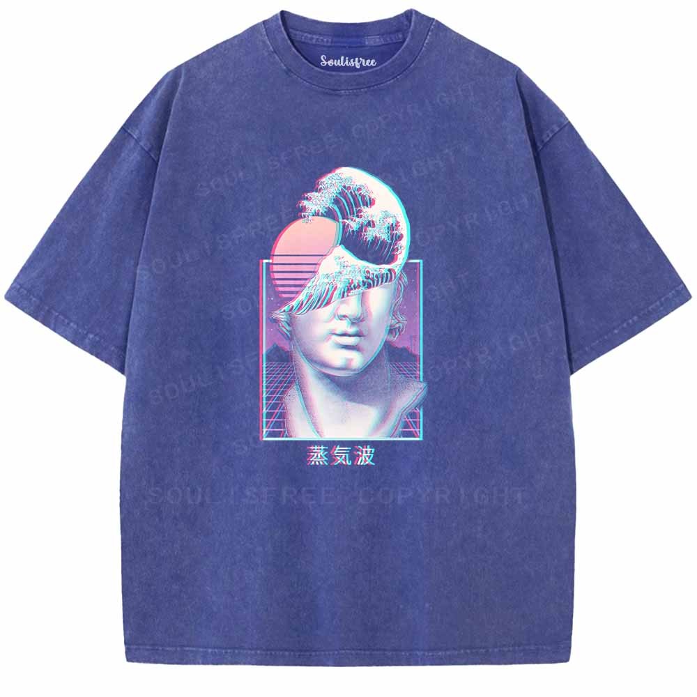 Soulisfree Vaporwave Glitch Bust with Rising Sun Washed Tee