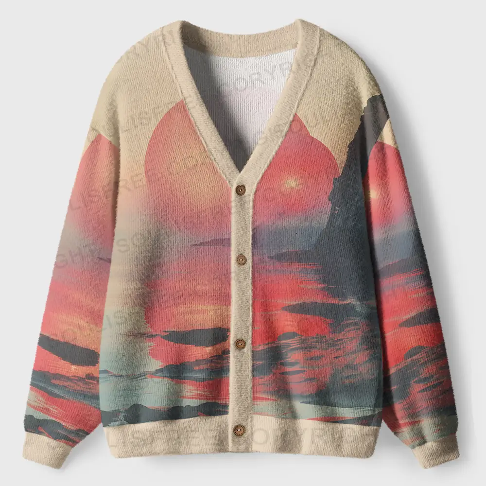 Sunset Serenity: A Moment of Peace Ugly Cardigan Sweaters