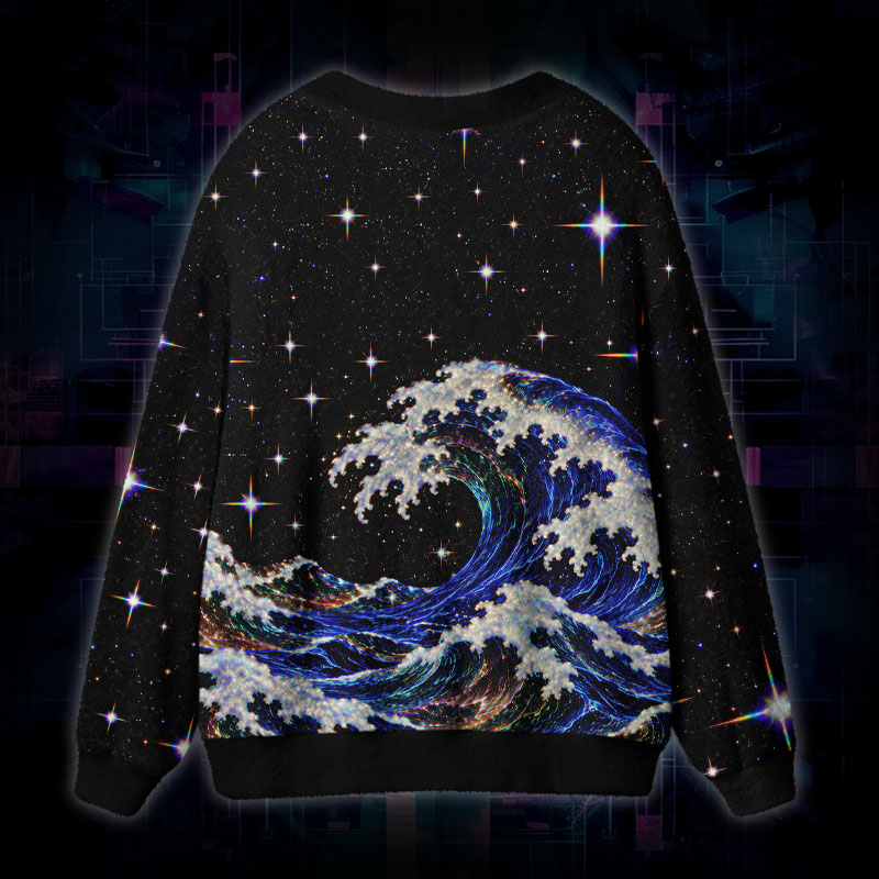 Soulisfree Waves Among The Stars Fuzzy Cardigan Sweater 