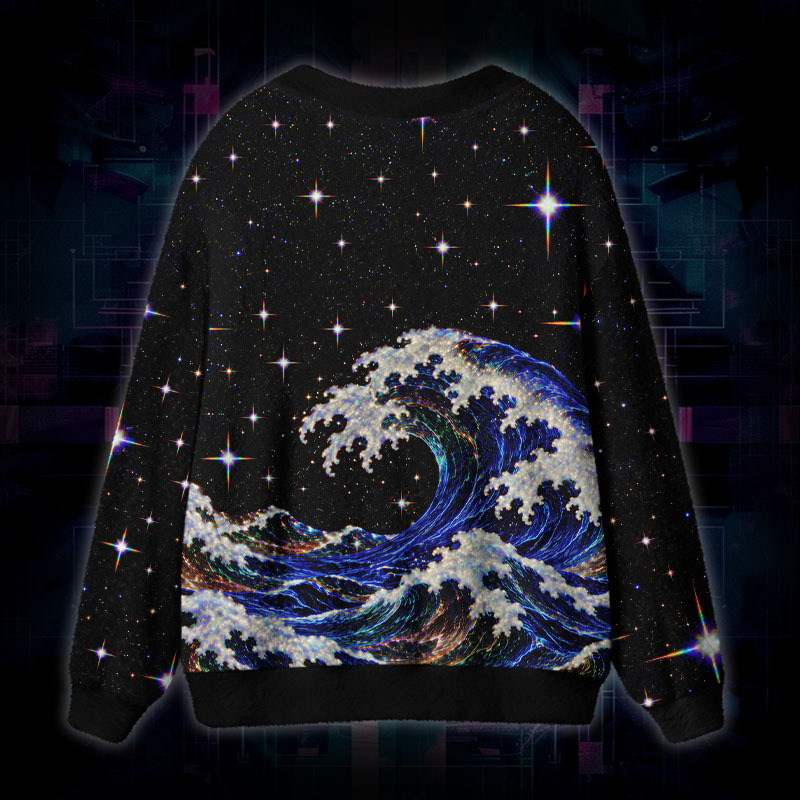 Soulisfree Waves Among The Stars Fuzzy Cardigan Sweater 