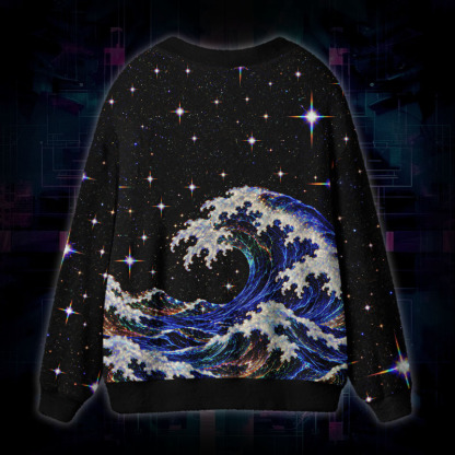 Soulisfree Waves Among The Stars Fuzzy Cardigan Sweater 
