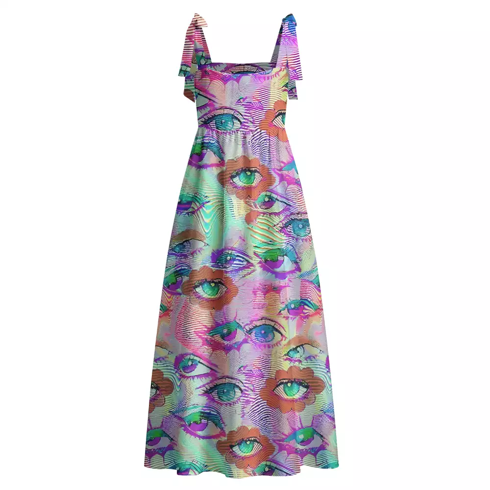 Soulisfree Multicolor Hologram Illusion Maxi Dress – Bow Strap