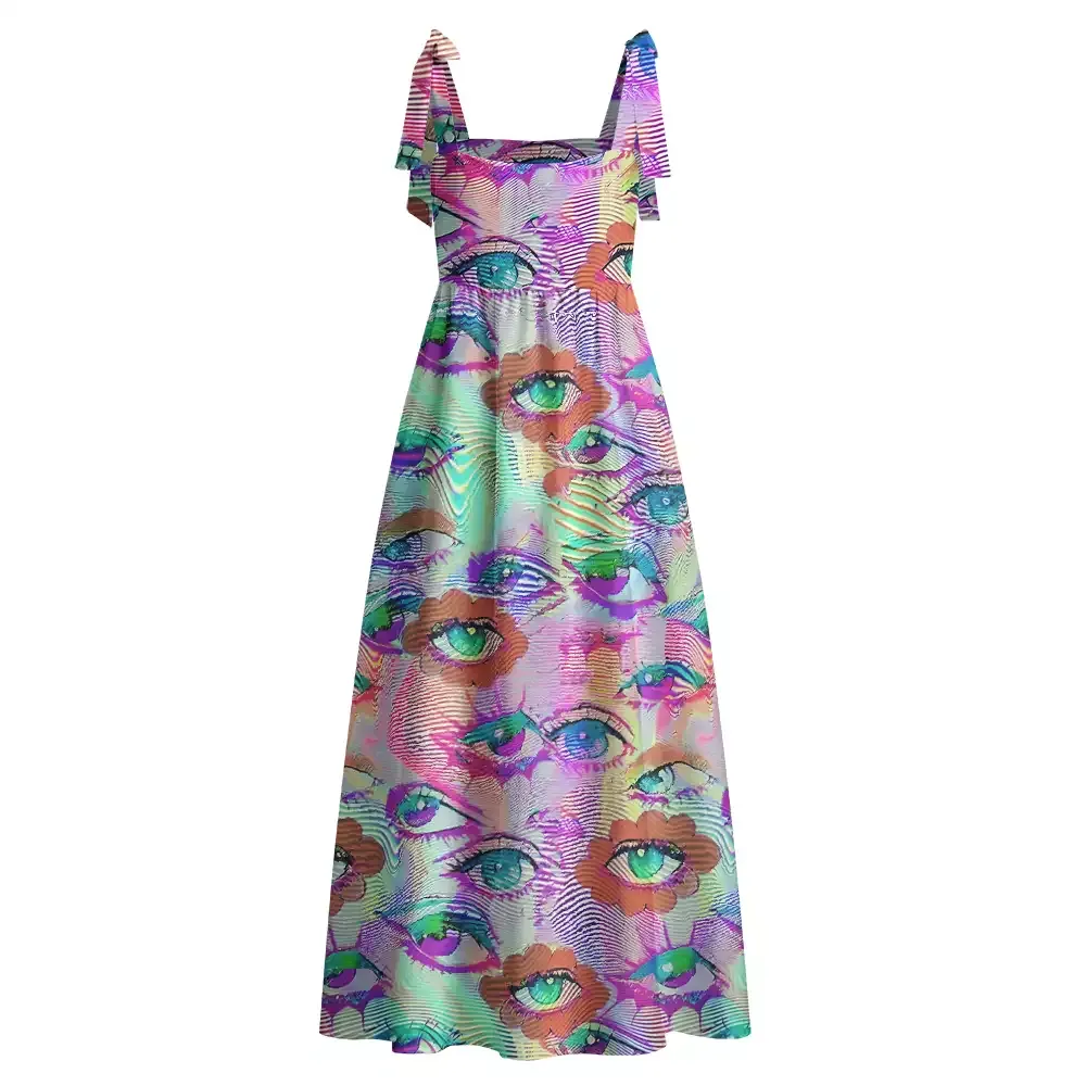 Soulisfree Multicolor Hologram Illusion Maxi Dress – Bow Strap