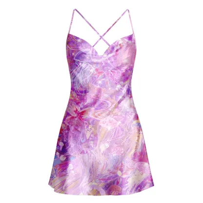 Soulisfree PASTEL AQUA DREAM Cowl Neck Satin Mini Dress