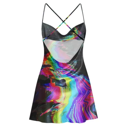 Soulisfree INK LAVA FLOW Cowl Neck Satin Mini Dress