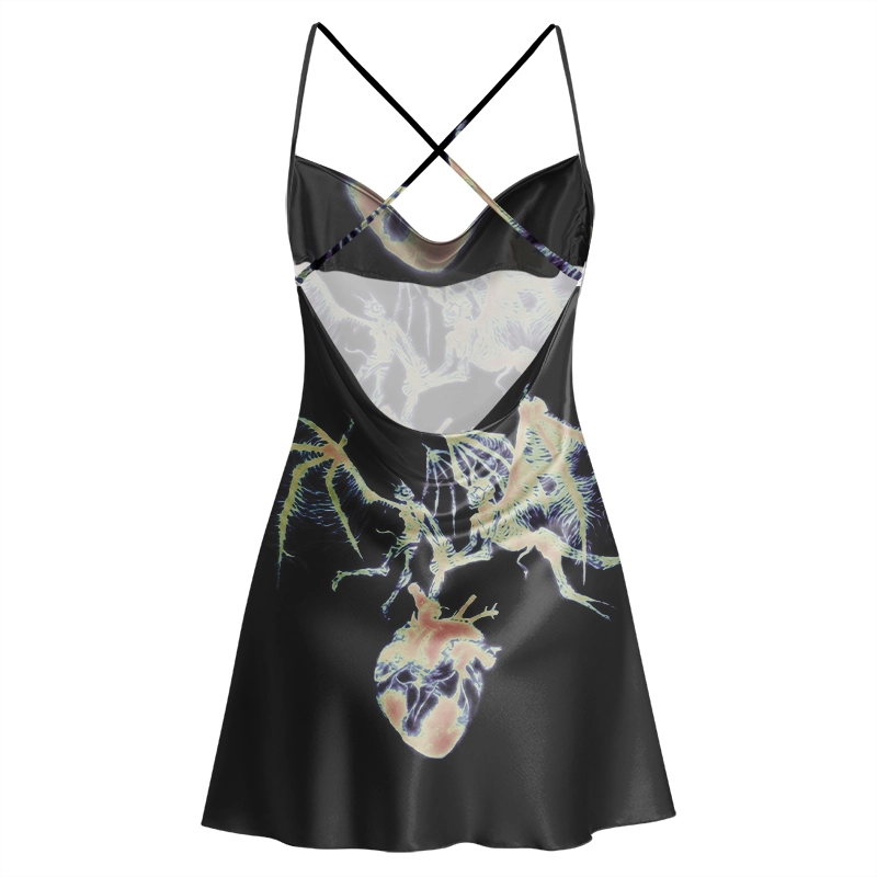 Soulisfree Evil Heart Cowl Neck Satin Mini Dress