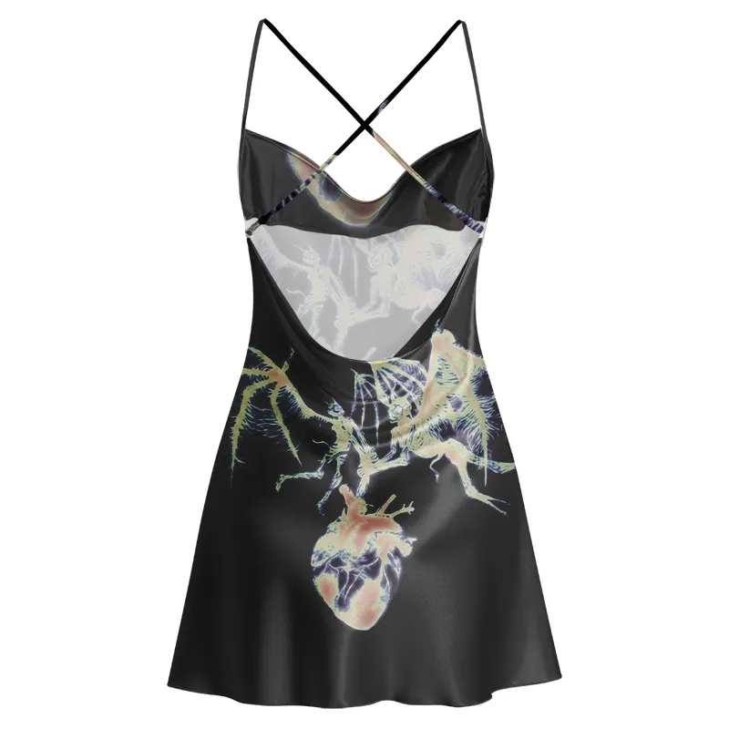Soulisfree Evil Heart Cowl Neck Satin Mini Dress