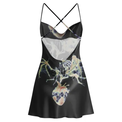 Soulisfree Evil Heart Cowl Neck Satin Mini Dress
