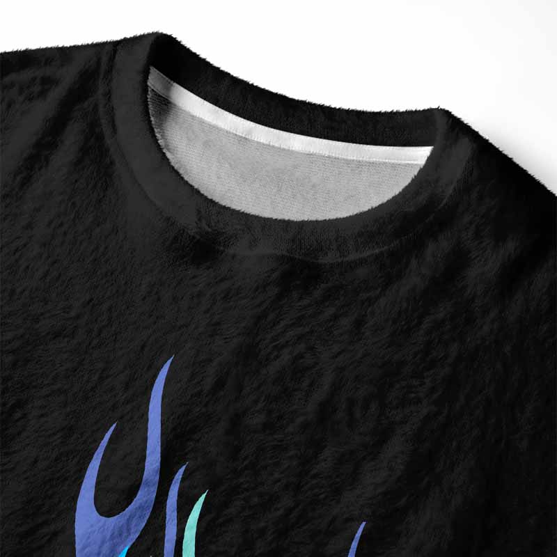 Soulisfree Blue Neon Fire Fuzzy Crewneck Sweater