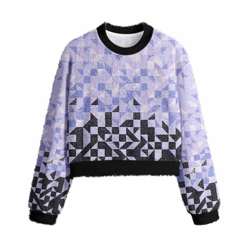 Soulisfree Gradient Mosaic Geometric Women's Fuzzy Crewneck Sweater