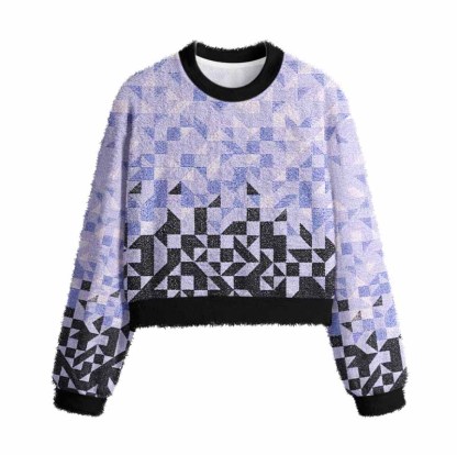 Soulisfree Gradient Mosaic Geometric Women's Fuzzy Crewneck Sweater