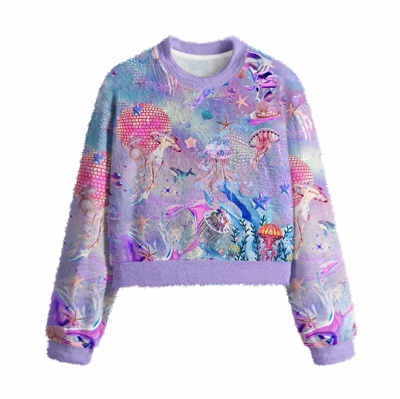 Soulisfree Pastel Underwater Fantasy Jellyfish Women's Fuzzy Crewneck Sweater