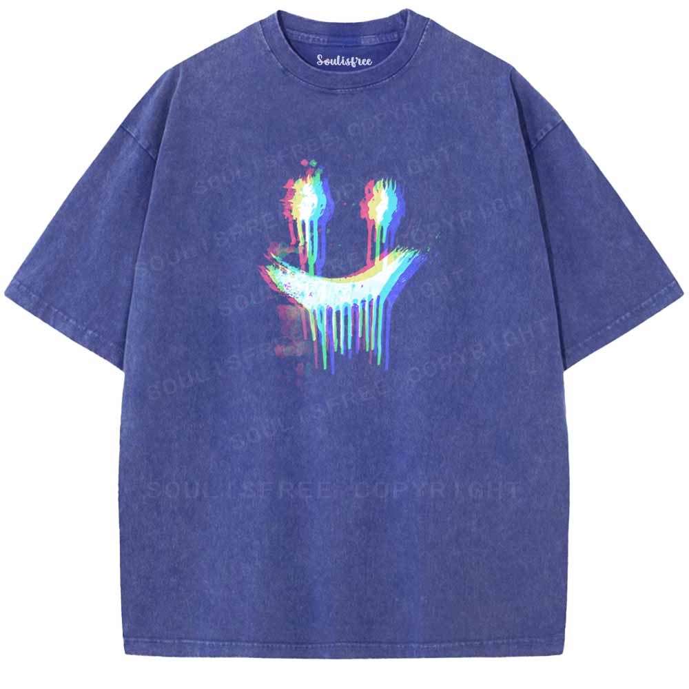 Soulisfree Smiley Face Glitch Washed Tee