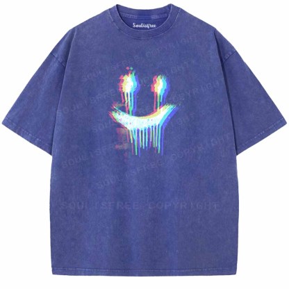 Soulisfree Smiley Face Glitch Washed Tee