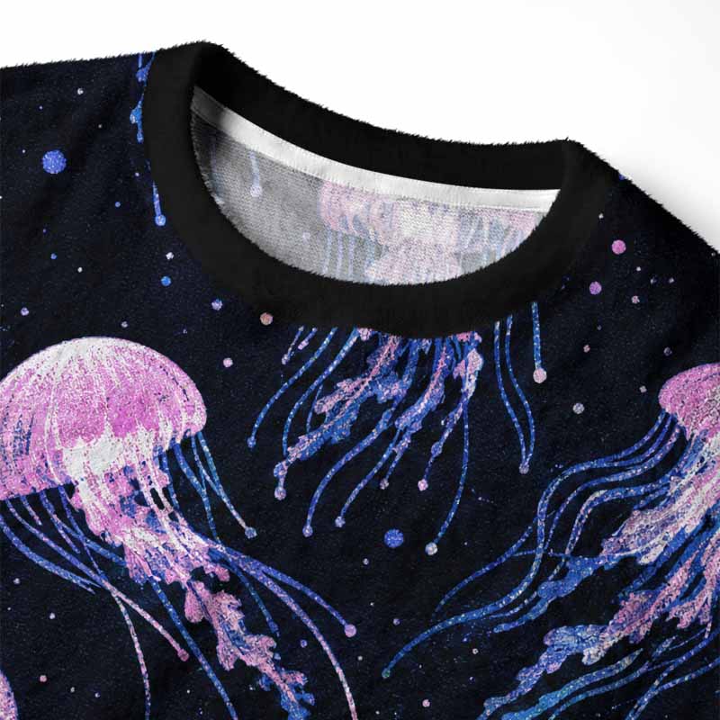 Soulisfree Cosmic Jellyfish Starry Night Fuzzy Crewneck Sweater