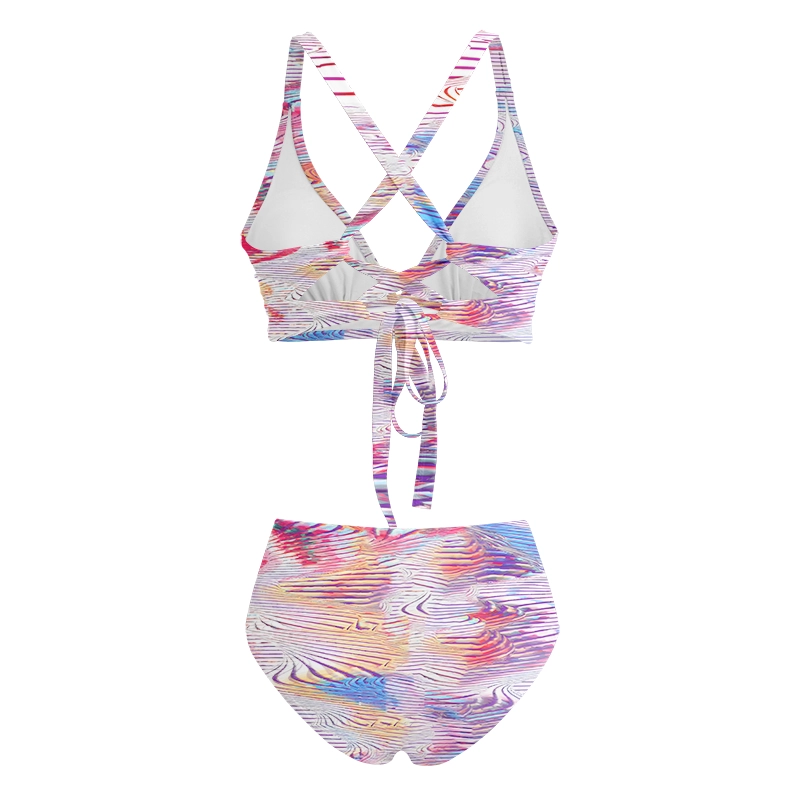 Soulisfree Trippy Liquid Swirl Glitch Cross Bikini