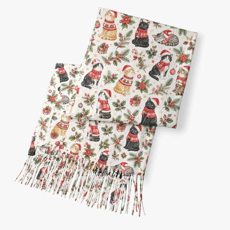Soulisfree A Cat’s Christmas Tale Of Love Fuzzy Fringed Scarf