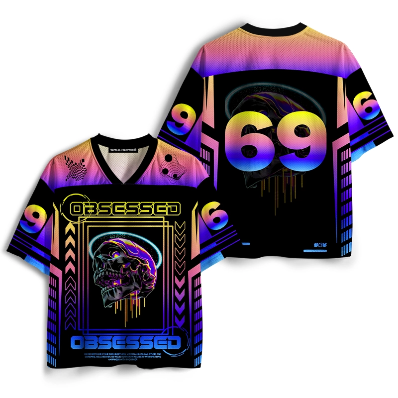 Soulisfree Dark Love Cyberpunk Skull Statement  Mesh Jersey