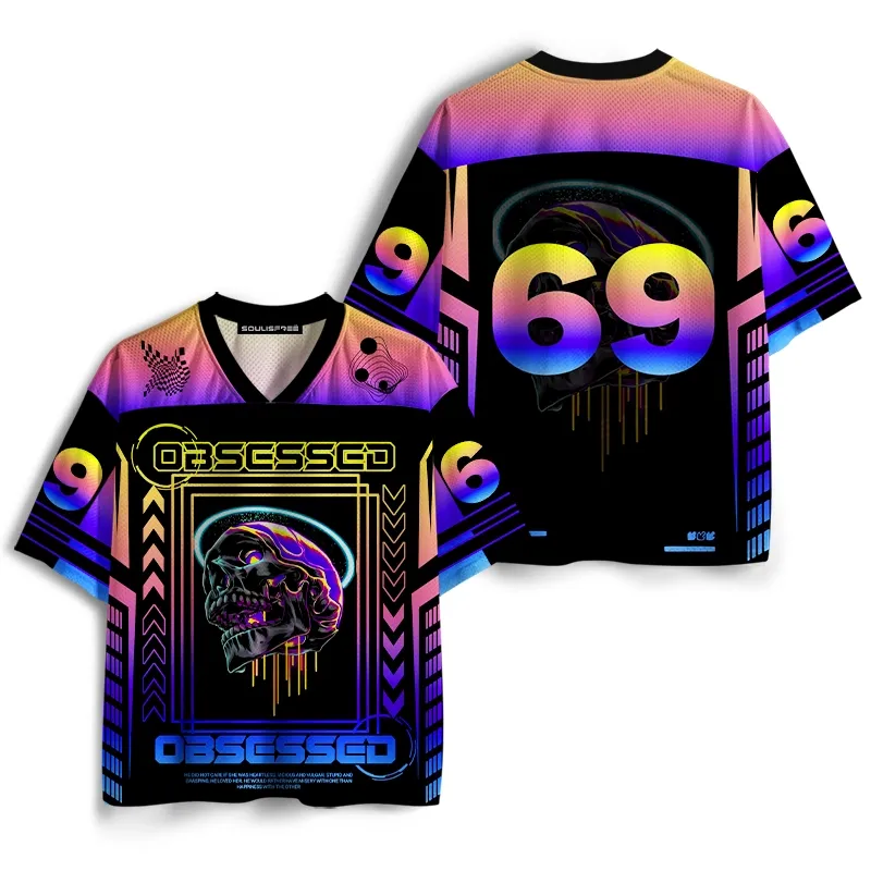 Soulisfree Dark Love Cyberpunk Skull Statement  Mesh Jersey