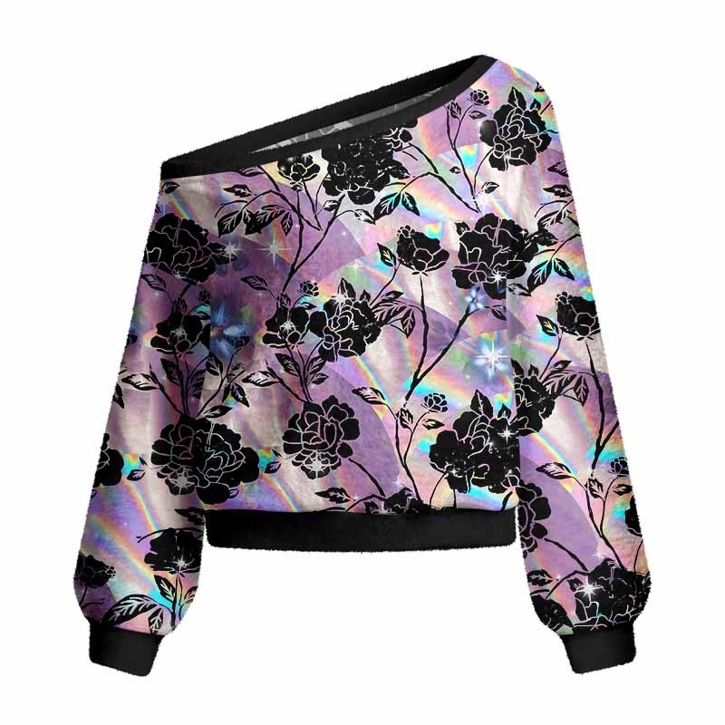 Soulisfree Holo Rose Women's Fuzzy Crewneck Sweater