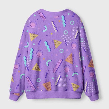 Soulisfree Playful Neon Geometry Fuzzy Cardigan Sweater 
