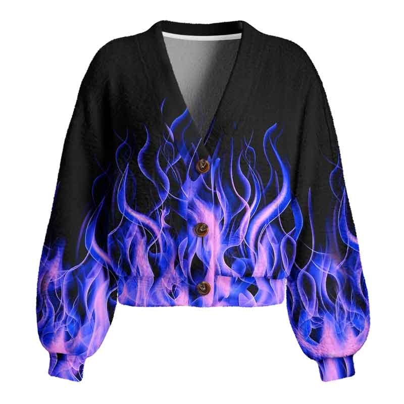 Soulisfree Violet Blaze – Luminous Fire Women's Fuzzy Cardigan Sweater