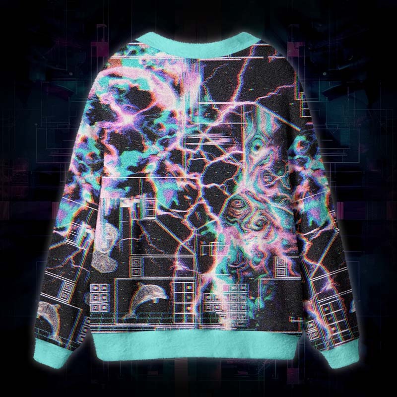 Soulisfree Digital Chaos Bloom Fuzzy Cardigan Sweater