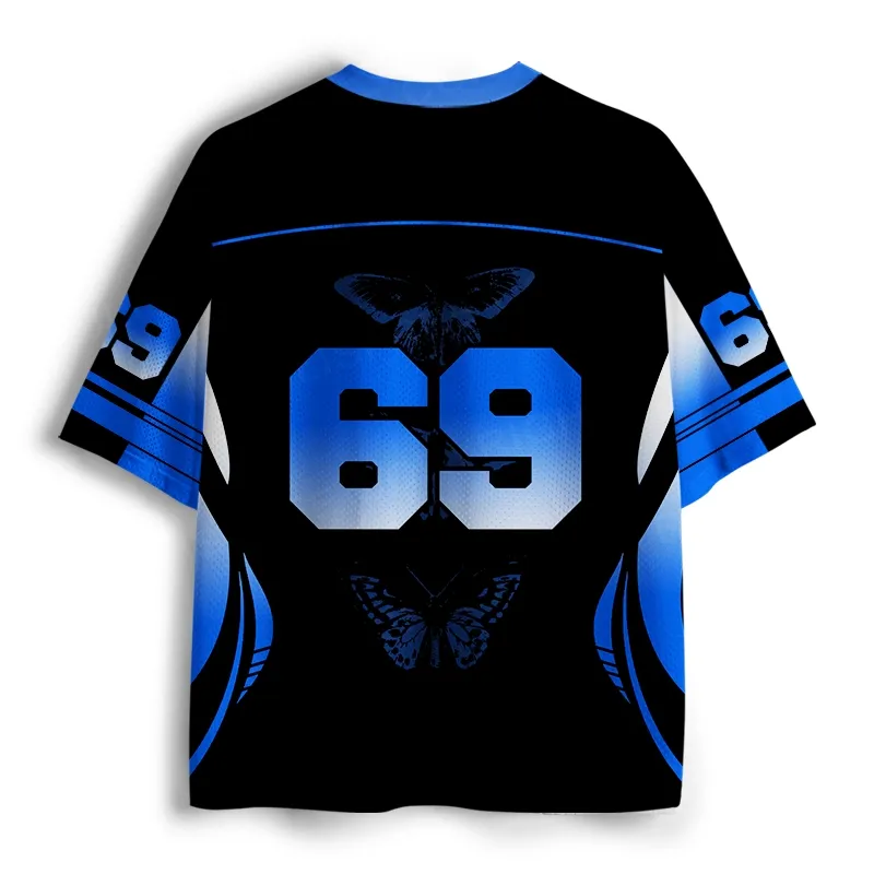 Soulisfree Blue Butterfly Graphic Mesh Jersey