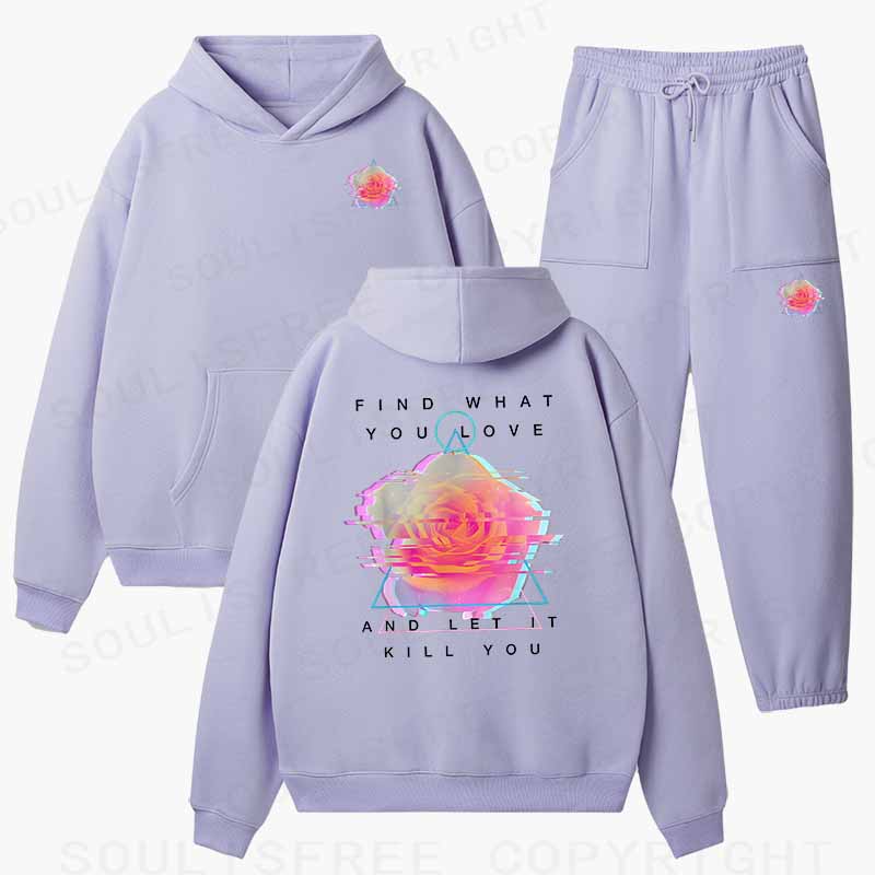 Soulisfree Glitch Bloom & Obsessed Love Cotton Fleece Hoodie Set