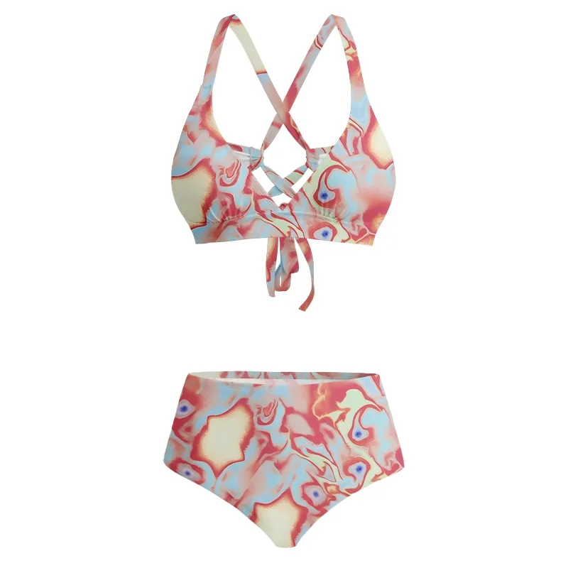 Soulisfree Dreamy Pastel Marbled Swirl Glitch Cross Bikini