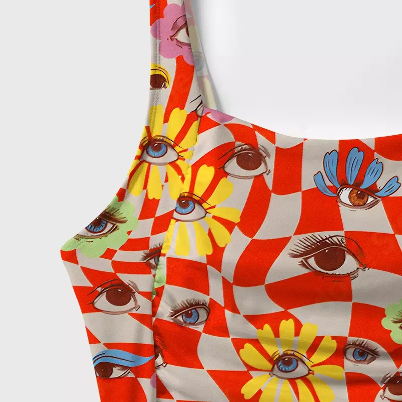 Soulisfree Checkered Ocular Bloom One‑Piece Swimsuit
